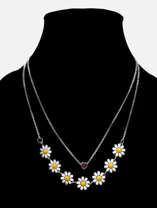 Beautiful Golden Daisy Heart Two-Layered Necklace For Women & Girls