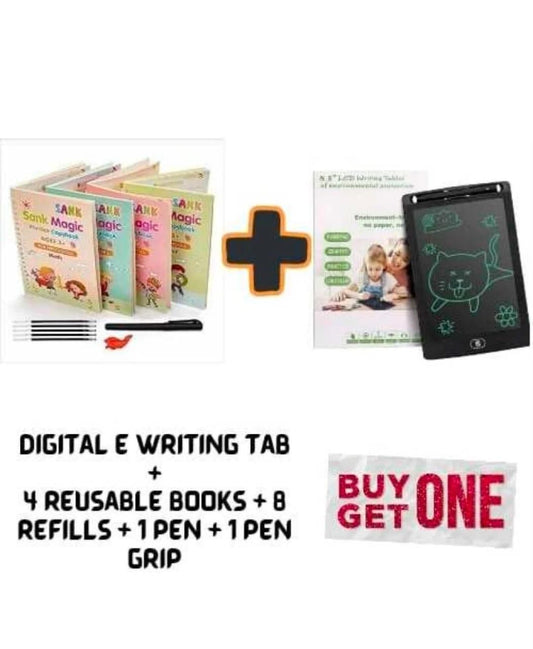 3D Groove Magic Book Set (4 Book, 8 refill, 1 Pen, 1 Grip Pen) With Digital Writting Pad